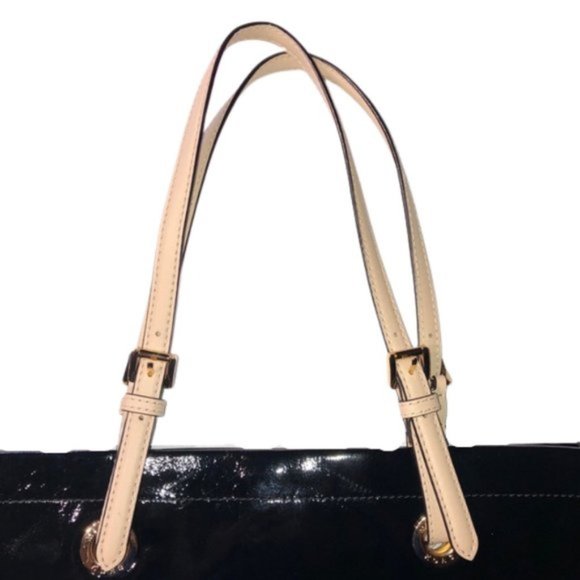 Michael Kors Black Leather Purse with Cream Leather Straps and Gold Buckles - Picture 4 of 14